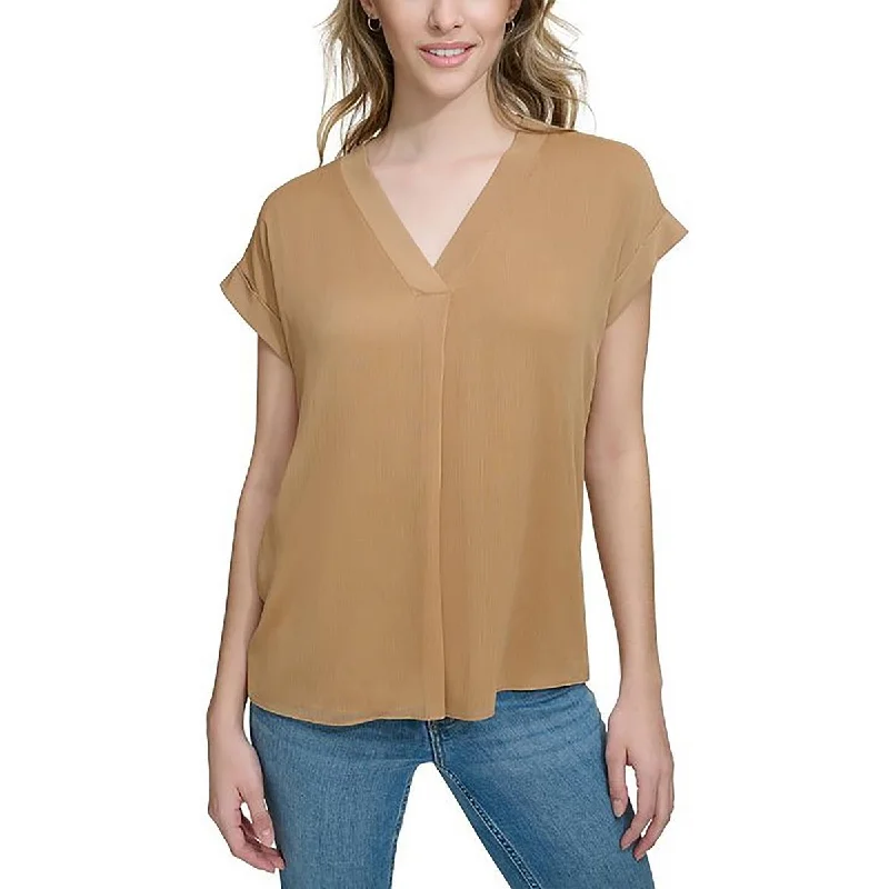 Womens Chiffon Cuff Sleeve Blouse Chic Off-Shoulder Blouse
