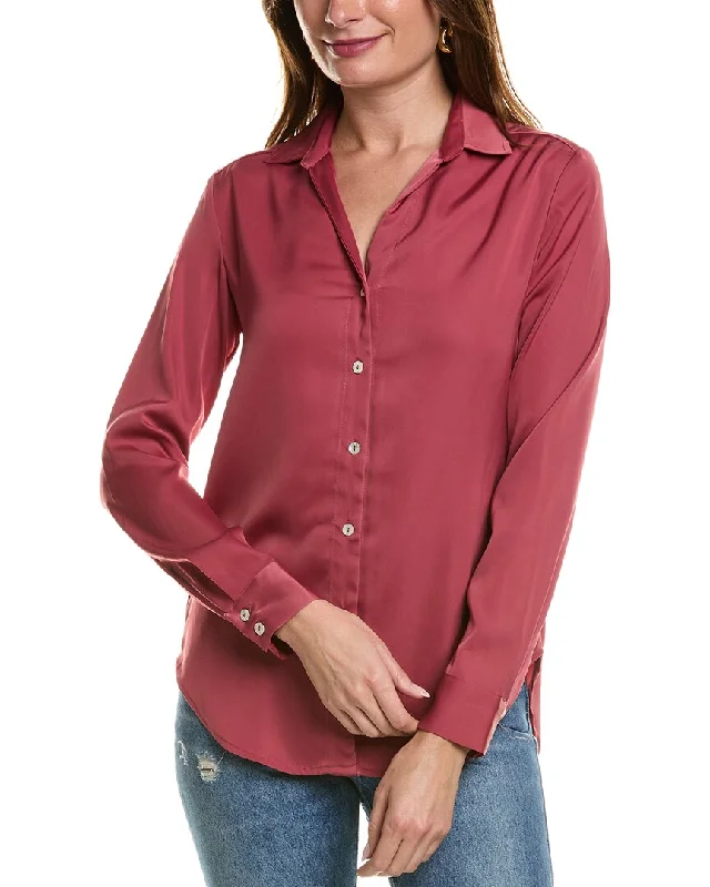 T Tahari Split Neck Blouse Airy Cotton Blouse