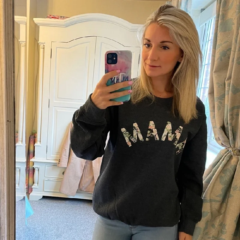 Mama Floral Print Sweatshirt Hoodie with Raglan Sleeves Sporty Comfortable