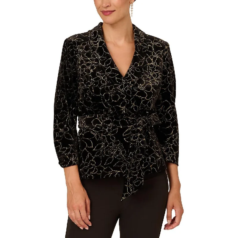 Womens Glitter Surplice Blouse Double Button Blouse