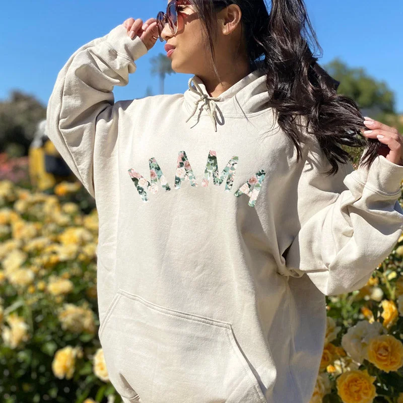 Mama Floral Print Hoodie Cotton Hoodie Fleece Lining Warmth