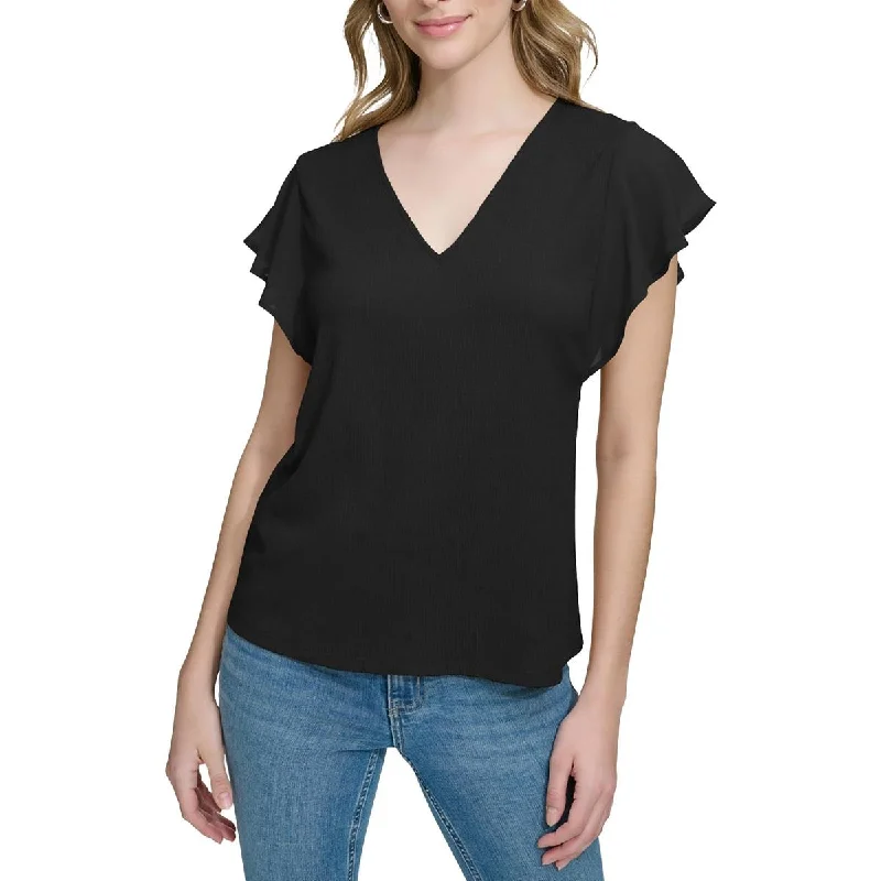 Womens Chiffon Trim V Neck Blouse Office-Ready Blouse