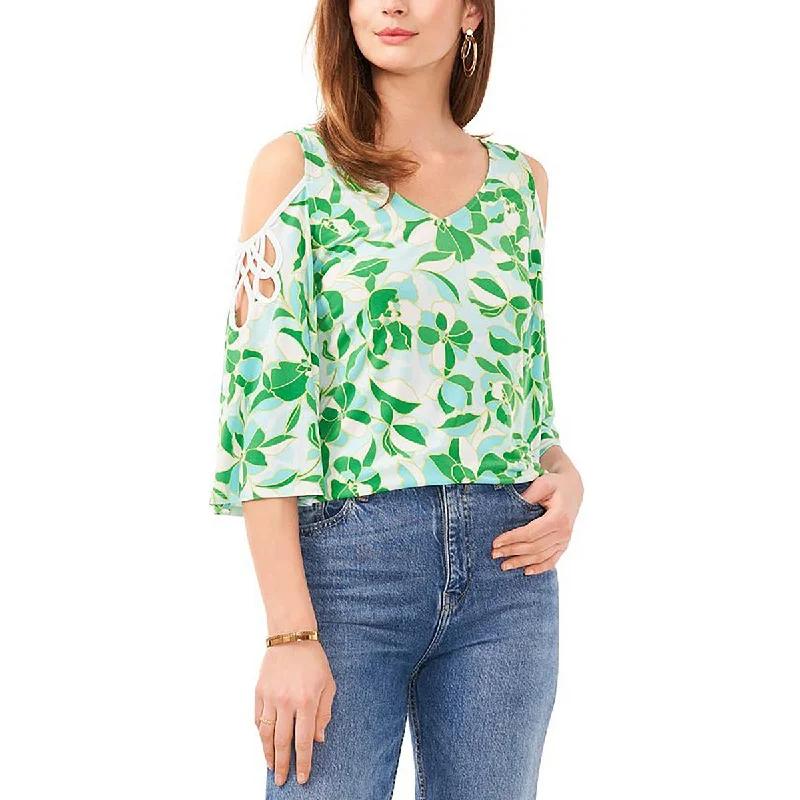 Womens Printed Cold Shoulder Blouse Loose Oversized Blouse
