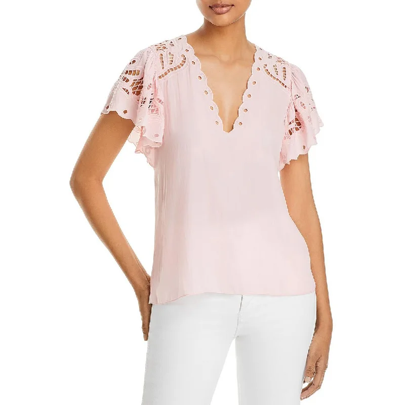 Rochelle Womens V Neck Flutter Sleeve Blouse Smart Business Blouse