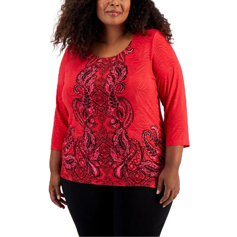 Plus Womens Jacquard Knit Blouse Sweetheart Neck Blouse