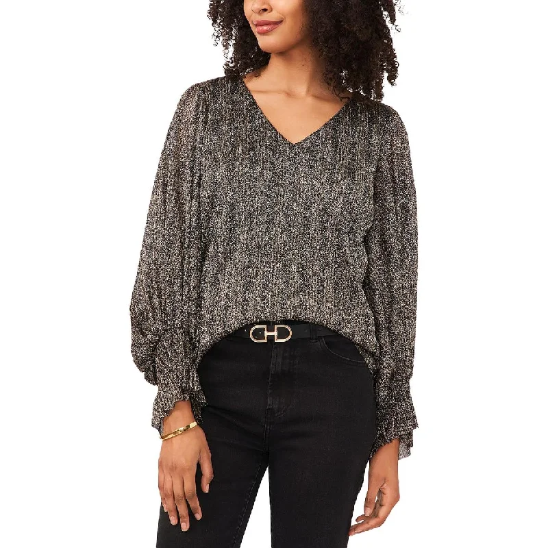 Womens Metallic V-Neck Blouse Sleeveless Chiffon Blouse