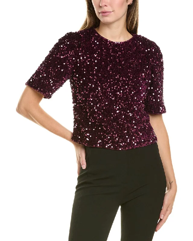 Nanette Nanette Lepore Velvet Sequin Blouse Embroidered Floral Blouse