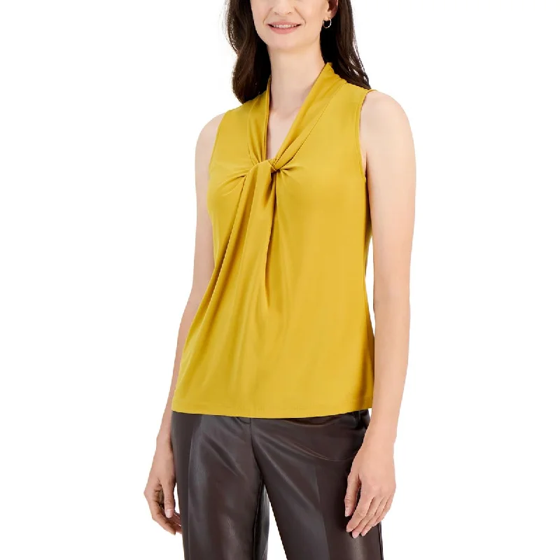 Womens Sleeveless Gathered Blouse Soft Knit Blouse