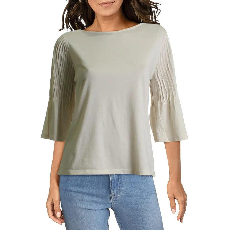 Petites Caylen Womens Knit Bell Sleeves Blouse Lightweight Linen Blouse