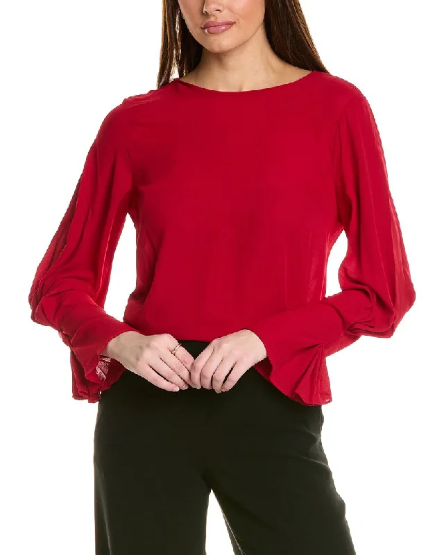 T Tahari Keyhole Blouse Double Button Blouse