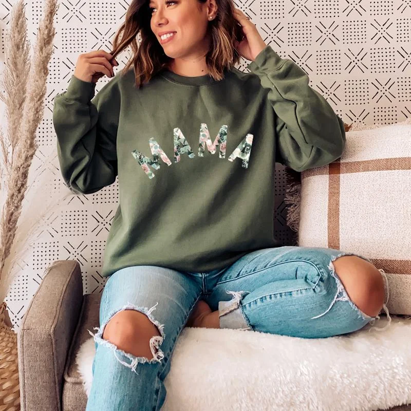 Mama Floral Print Sweatshirt Hoodie with Batwing Sleeves Loose Dramatic