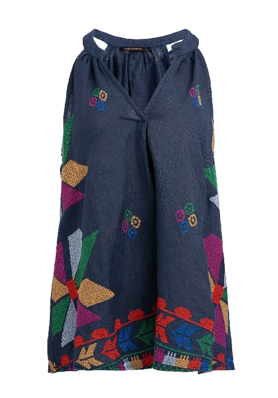 Blouse 240297 Navy-Blue-Multi Lightweight Chiffon Blouse