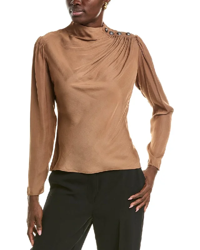 T Tahari High-Neck Airflow Blouse Classic White Blouse
