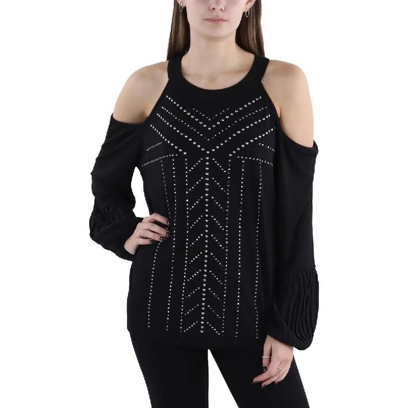 Womens Embelished Cold Shoulder Blouse Business Casual Blouse