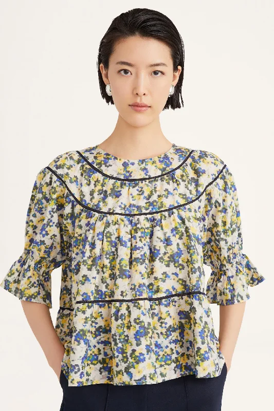 Blouse 152n53lp Sol Print Blue-Floral-Print Double Button Blouse