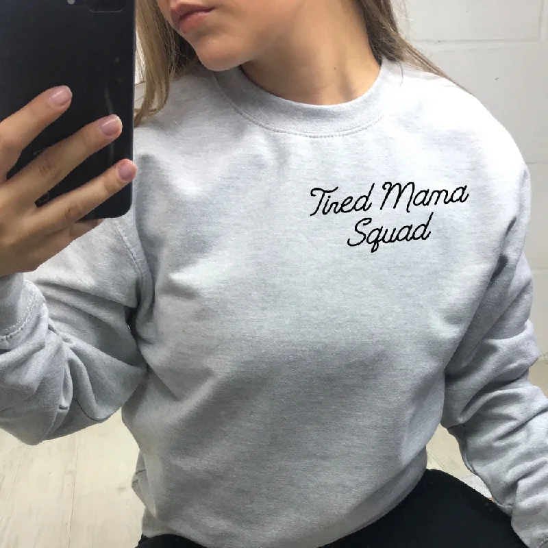 Tired Mama Squad Mini Logo Sweatshirt Hoodie with Drop Shoulder Relaxed Streetwear