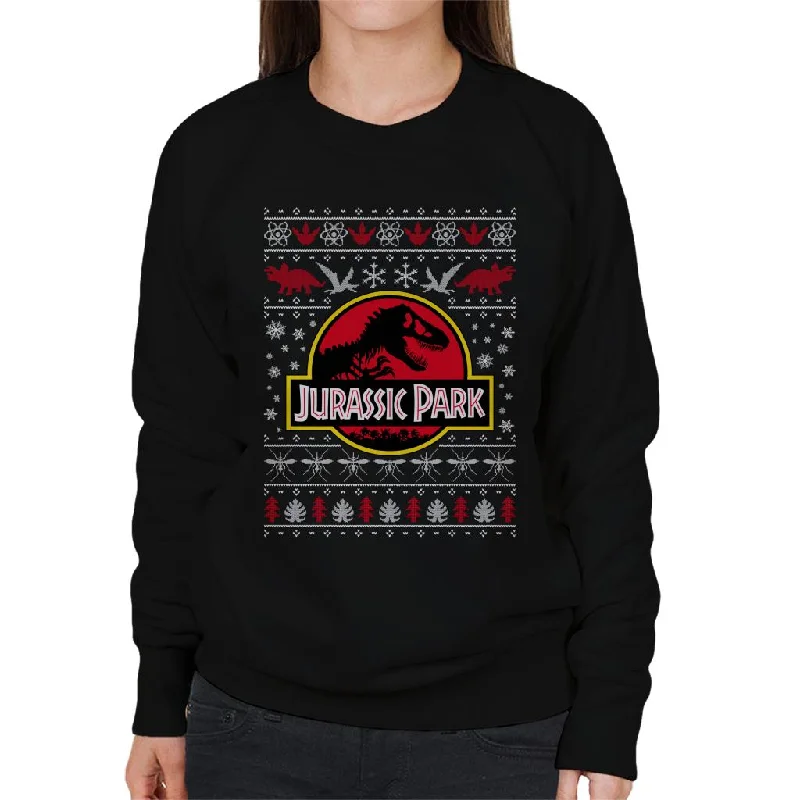 Jurassic Park Logo Christmas Knit Pattern Women's Sweatshirt Hoodie with Side Slits Relaxed Casual Jurassic Park Logo Christmas Knit Pattern Women's Sweatshirt Hoodie with Side Slits Relaxed Casual
