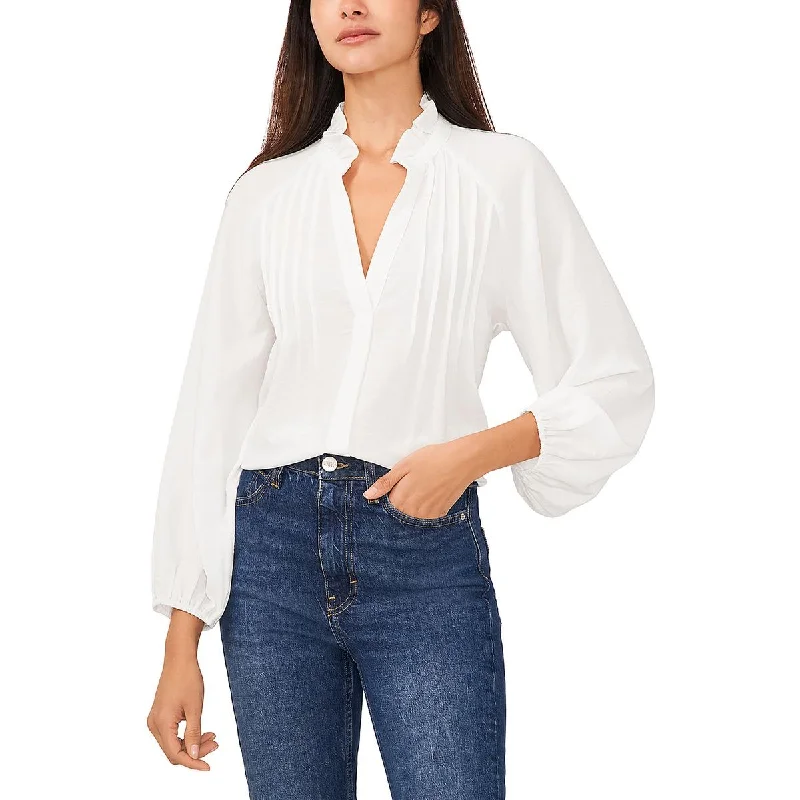 Womens Ruffled Pleated Blouse Feminine Puff Blouse