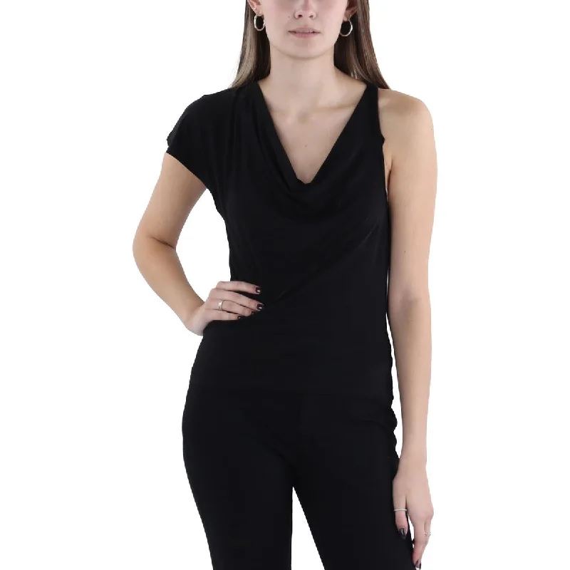 Womens Asymmetric Cowlneck Blouse Delicate Pleat Blouse
