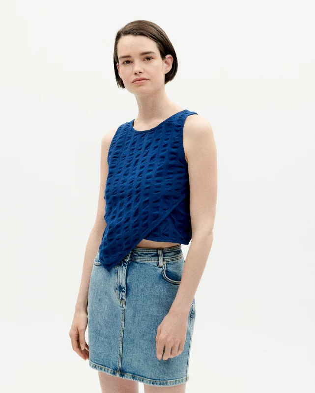 Blouse Eda Navy Drape Neck Blouse
