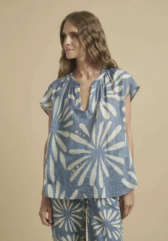 Blouse Tolika 9205 1-Bleu Floral Chiffon Blouse