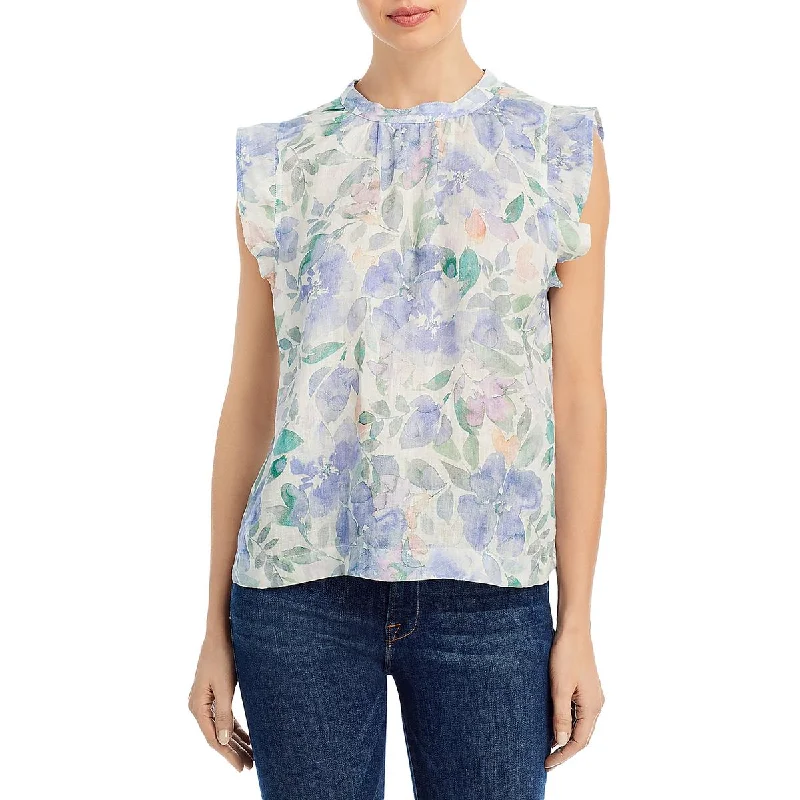 Womens Mock Neck Floral Print Blouse Elegant Lace Blouse
