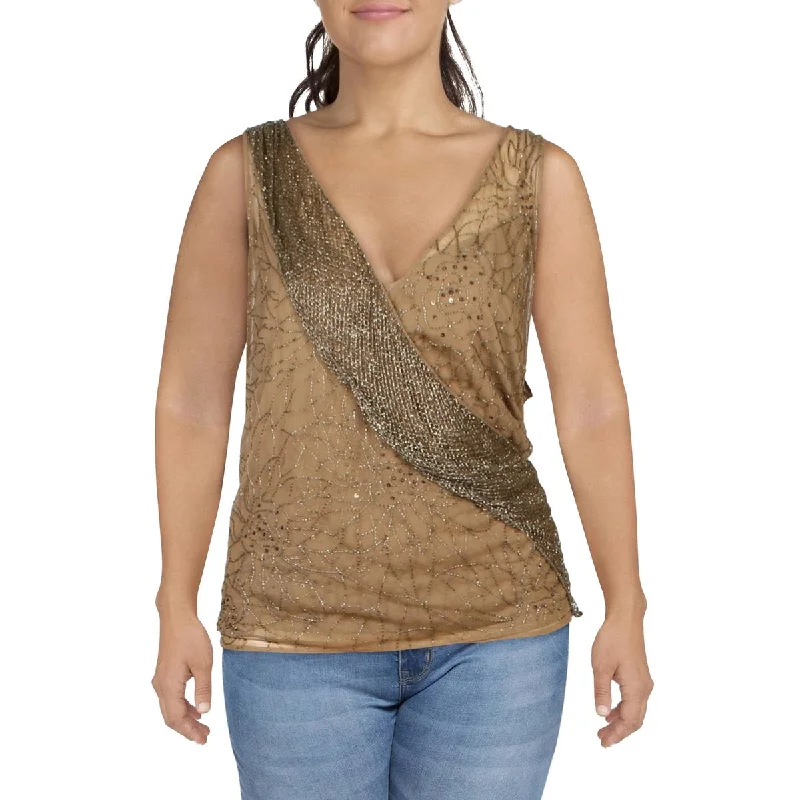 Plus Womens Sleeveless Embellished Blouse Chic Square Blouse