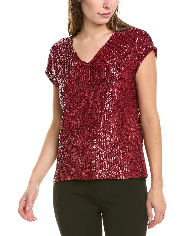Vince Camuto Sequin Blouse Floral Chiffon Blouse