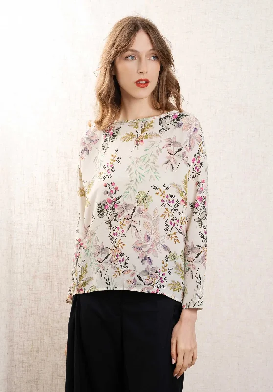 Blouse Alonso L Alonso Ls Blouse Bianco-Multic Ruched Sleeve Blouse