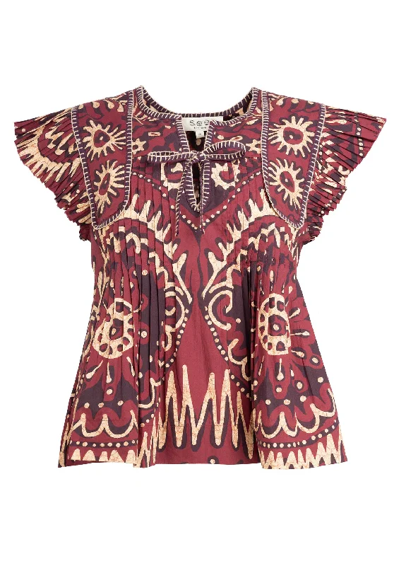 Blouse Charlough Print Rs24-225 Magenta Elegant Peplum Blouse