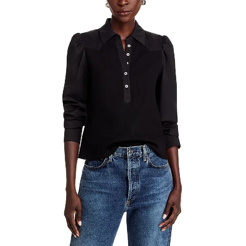Womens Cotton Mixed Media Blouse Stylish Wrap Blouse