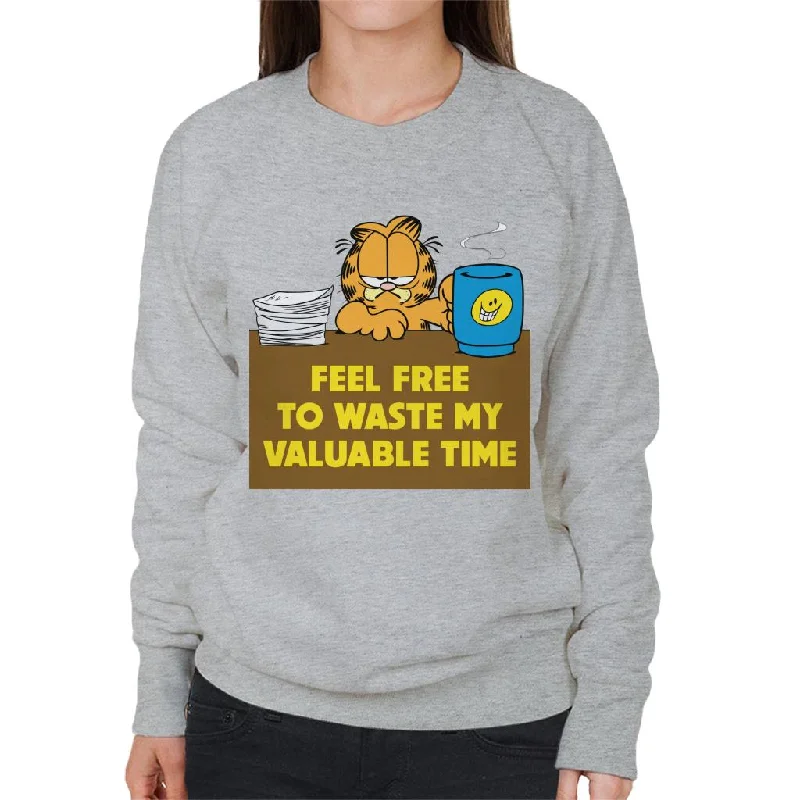 Garfield Waste My Valuable Time Women's Sweatshirt Hoodie with Bell Sleeves Flared Feminine Garfield Waste My Valuable Time Women's Sweatshirt Hoodie with Bell Sleeves Flared Feminine
