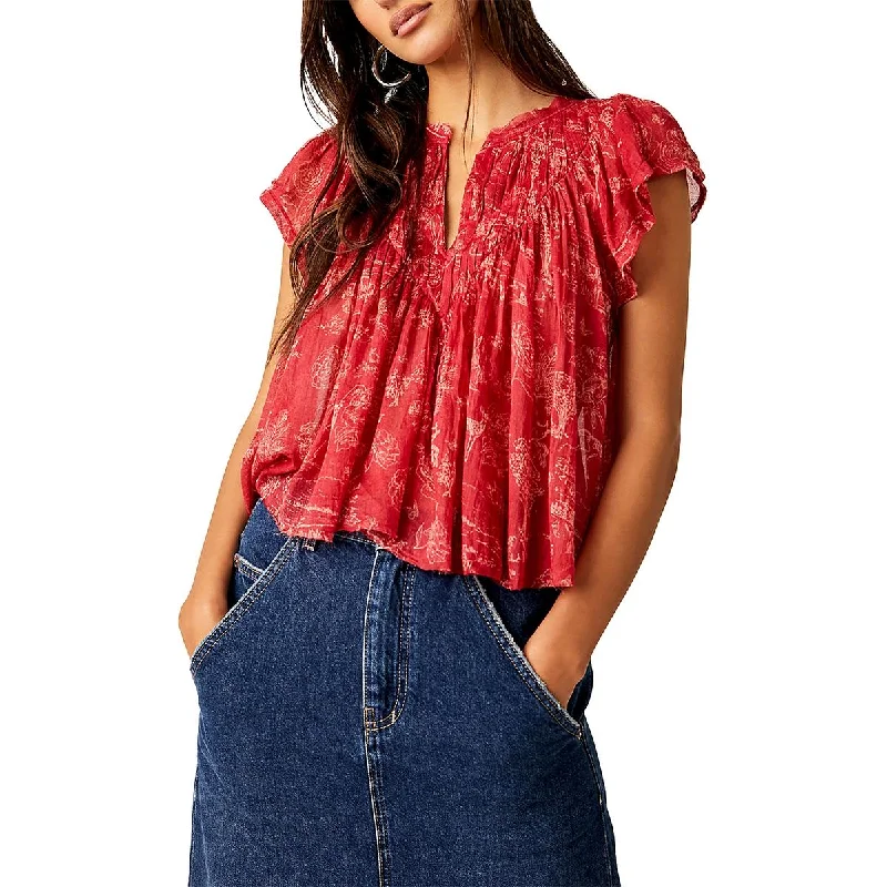 Womens Cotton Printed Blouse Delicate Bow Blouse