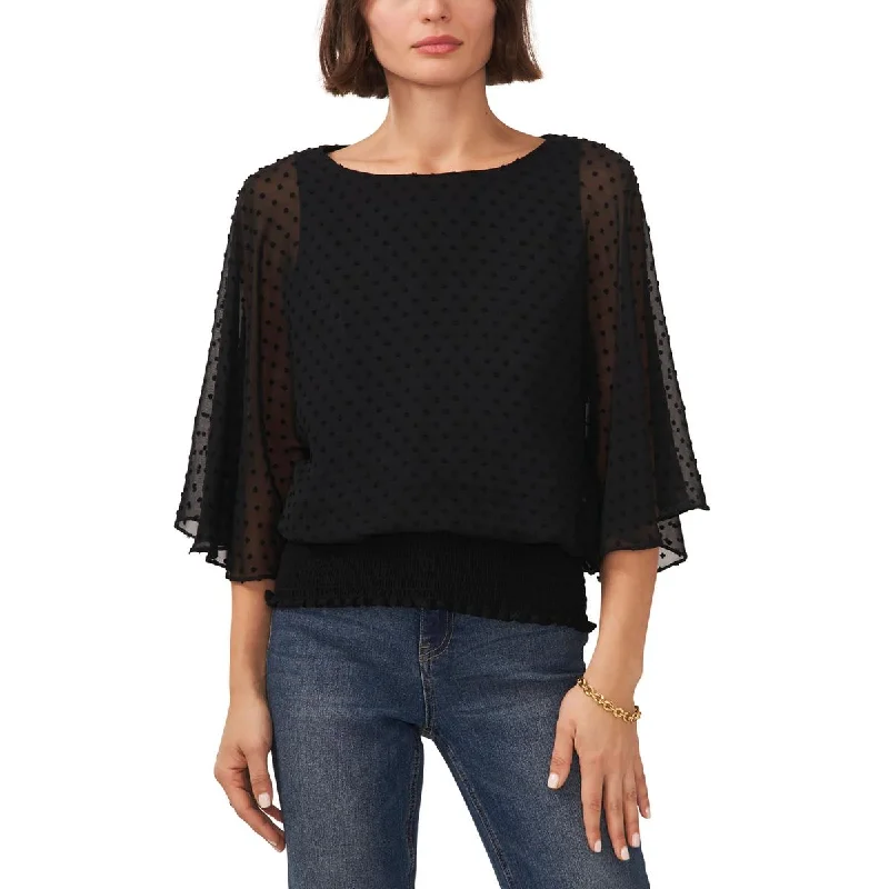 Womens Blouson Cape Sleeve Blouse Satin Drape Blouse