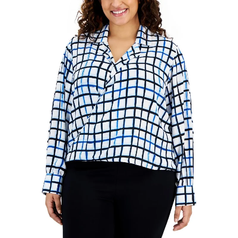 Plus Womens Printed Wear To Work Blouse Cotton Casual Blouse
