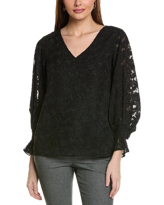 Vince Camuto Burnout Foliage Blouse Airy Cotton Blouse