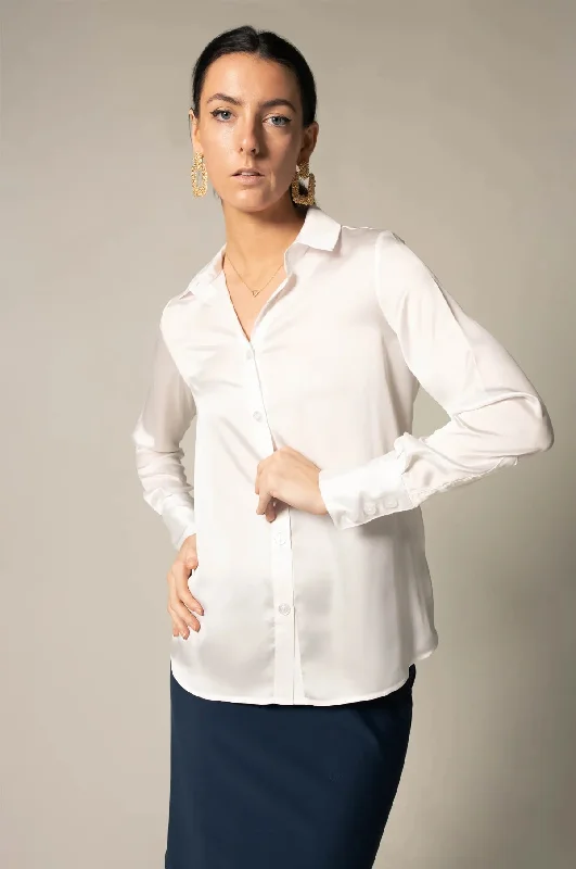 Elegance Silk Blouse in White Polished Work Blouse