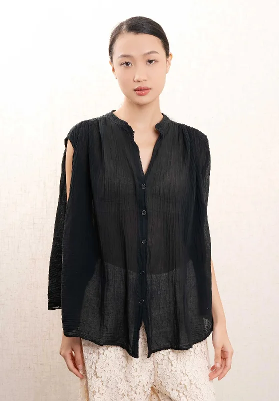 Blouse 83286 Black Drape Neck Blouse