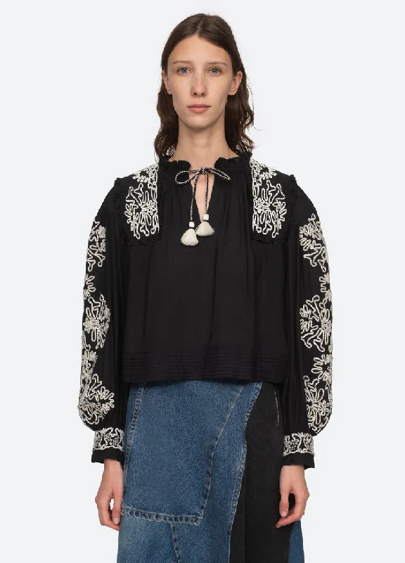 Blouse Cordera Embroide Rs24-097 Black Frilled Cuff Blouse