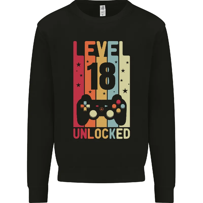 18th Birthday Level Up Gamer Sweatshirt | 18 Year Old Men's Jumper Hoodie with Lace Feminine Delicate 18th Birthday Level Up Gamer Sweatshirt | 18 Year Old Men's Jumper Hoodie with Lace Feminine Delicate