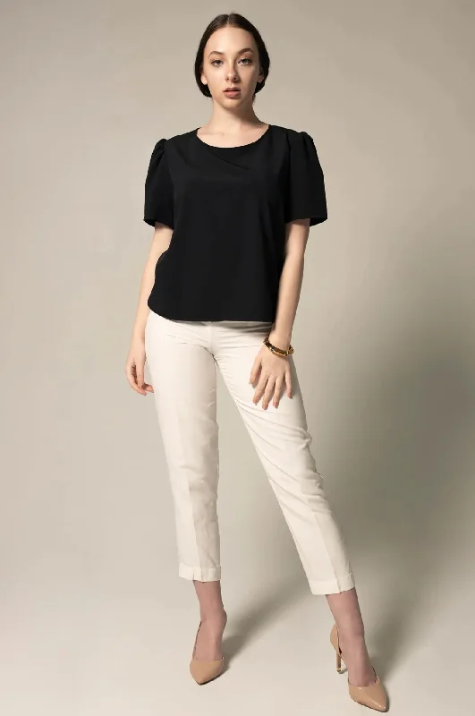Elegance Round Neck Blouse in Black Double-Layered Blouse