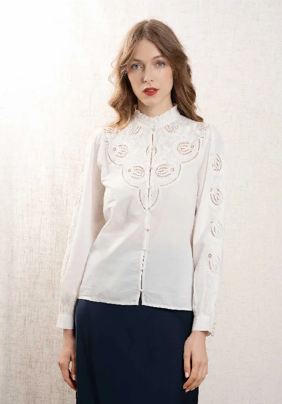 Blouse Taissy Ecru Sheer Sleeve Blouse