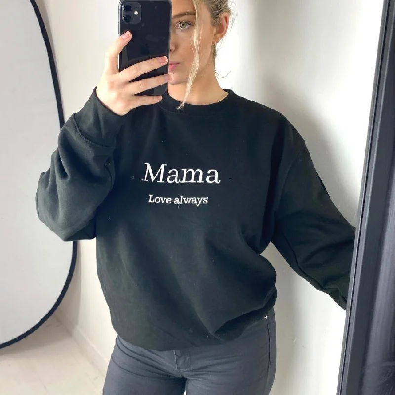 Luxe Black 'Mama Love Always' Embroidered Sweatshirt Hoodie with Drawcord Adjustable Secure Luxe Black 'Mama Love Always' Embroidered Sweatshirt Hoodie with Drawcord Adjustable Secure