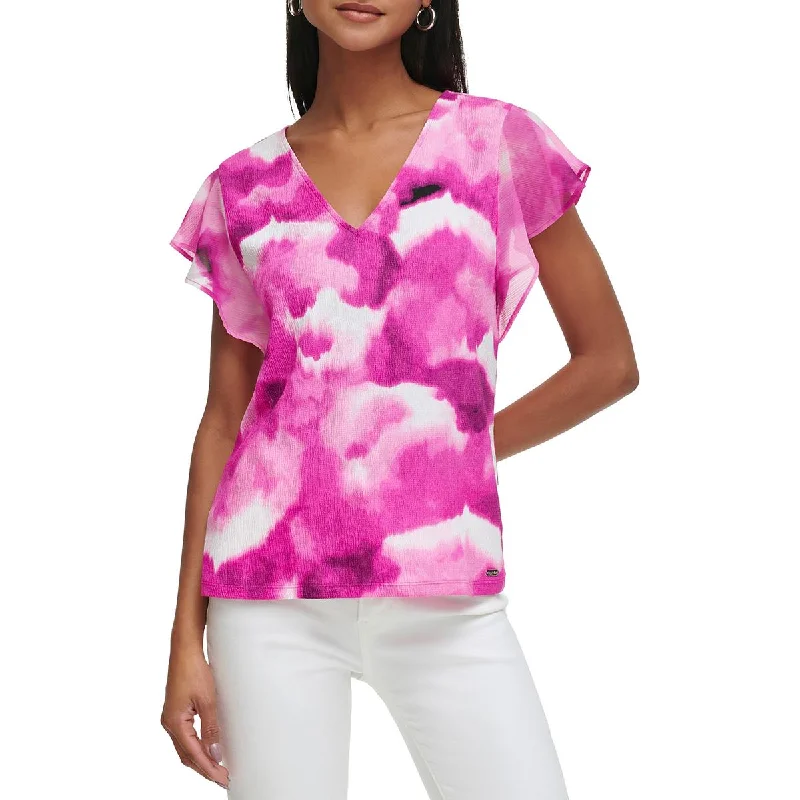 Womens Textured Chiffon Blouse Feminine Pastel Blouse