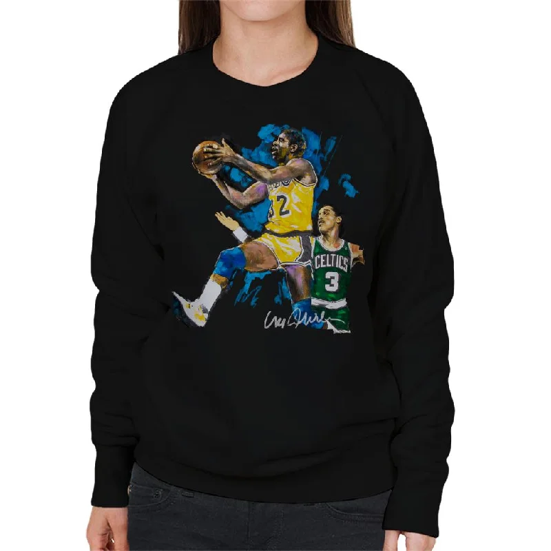 Sidney Maurer Original Portrait Of Magic Johnson Lakers Vs Celtics Women's Sweatshirt Hoodie with Monochrome Minimalist Simple Sidney Maurer Original Portrait Of Magic Johnson Lakers Vs Celtics Women's Sweatshirt Hoodie with Monochrome Minimalist Simple