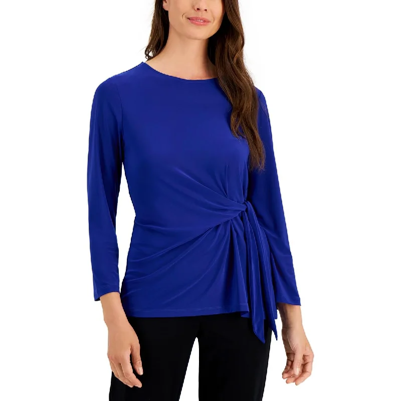 Womens Crewnweck Side Tie Blouse Loose Oversized Blouse