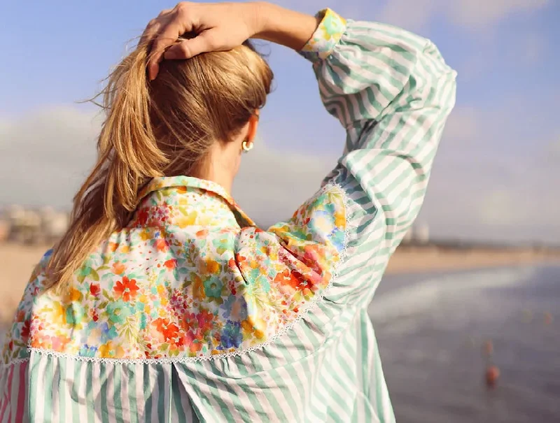 Blouse Menthe Abricot Orange-Green Balloon Sleeve Blouse