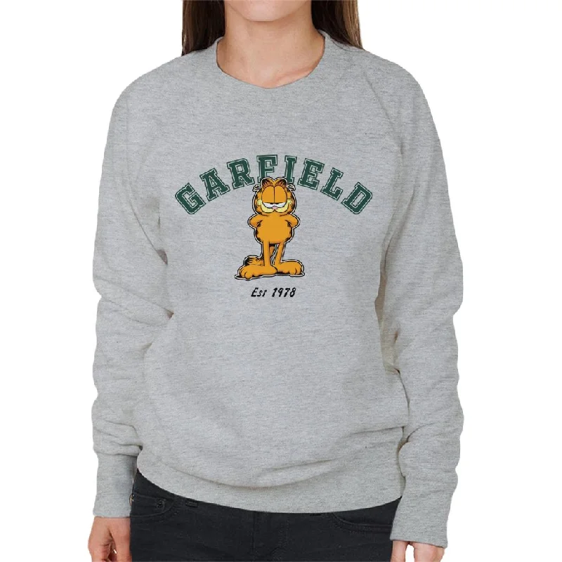 Garfield Varsity Sports Est 1978 Women's Sweatshirt Hoodie with Patch Decorative Personalized Garfield Varsity Sports Est 1978 Women's Sweatshirt Hoodie with Patch Decorative Personalized