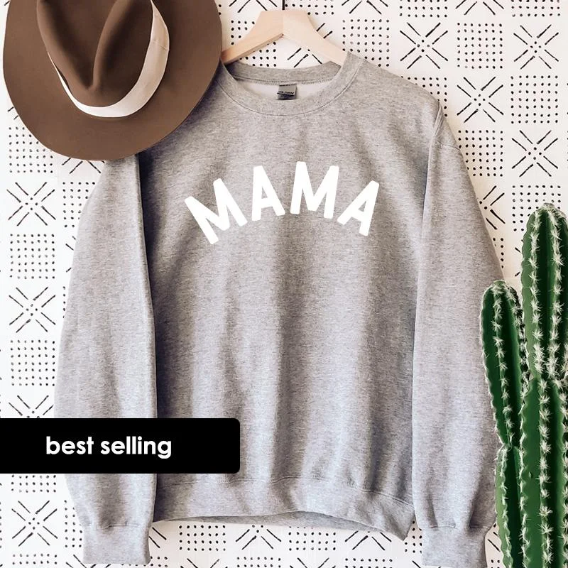 Mama Classic Sweatshirt (MRK X) Hoodie with Hem Embroidery Detailed Premium