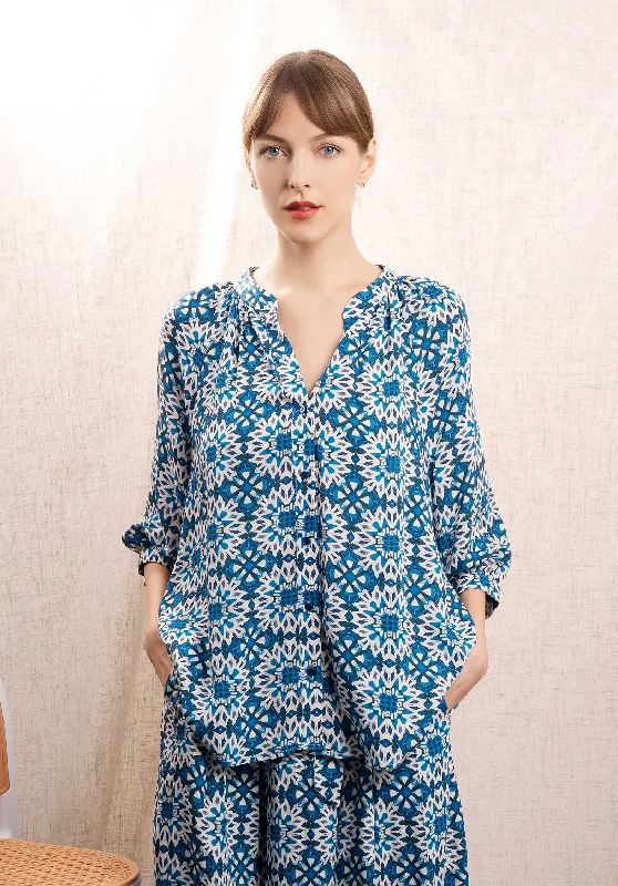 Blouse Florelle Blue-Flower Chic Off-Shoulder Blouse